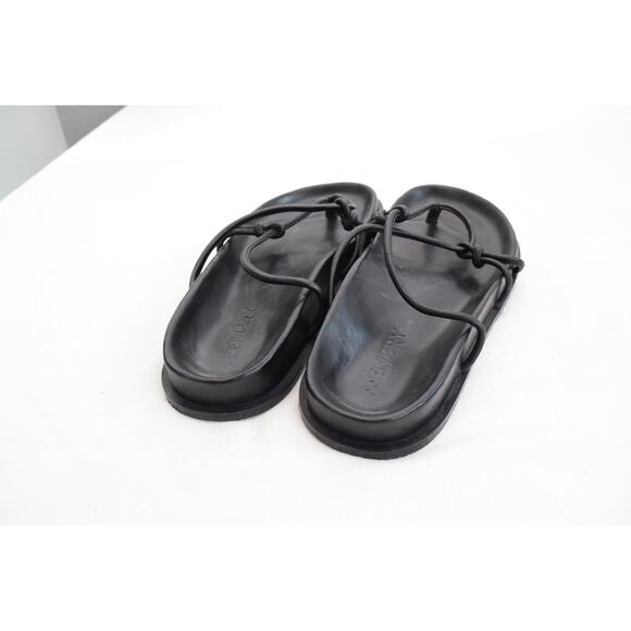 A.EMERY Black Leather Strappy Sandals Size 40 T Strap Luxury - Picture 4 of 7